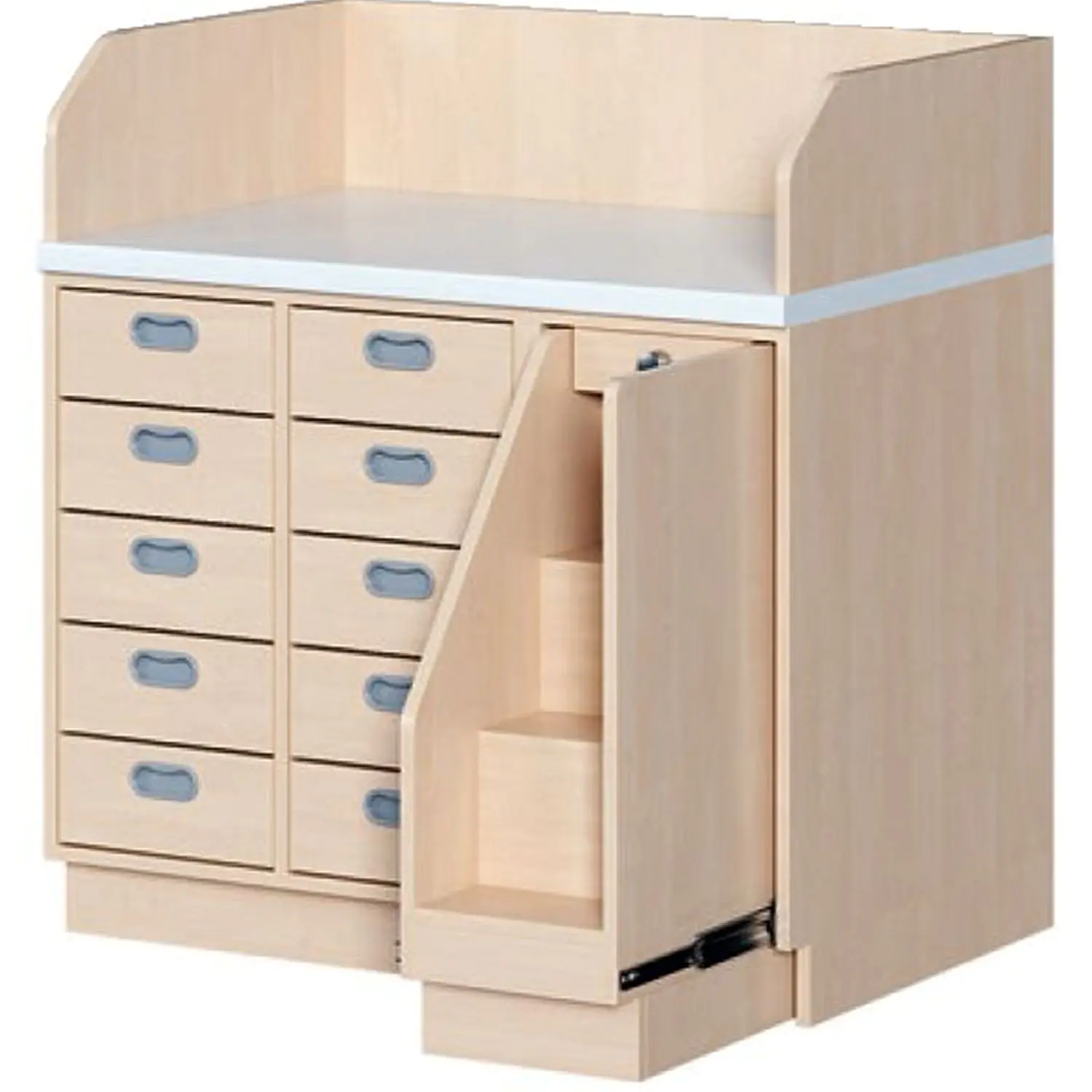 Wickelkommoden mit ausziehbarer Treppe rechts, 10 Dekorschübe aus der Kategorie Wickeltische