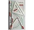 Gerätetafel-Satz mit Dezimeterlineal, Zirkel, Winkelmesser, 2 Dreiecke 60 cm aus der Kategorie Zeichengeräte