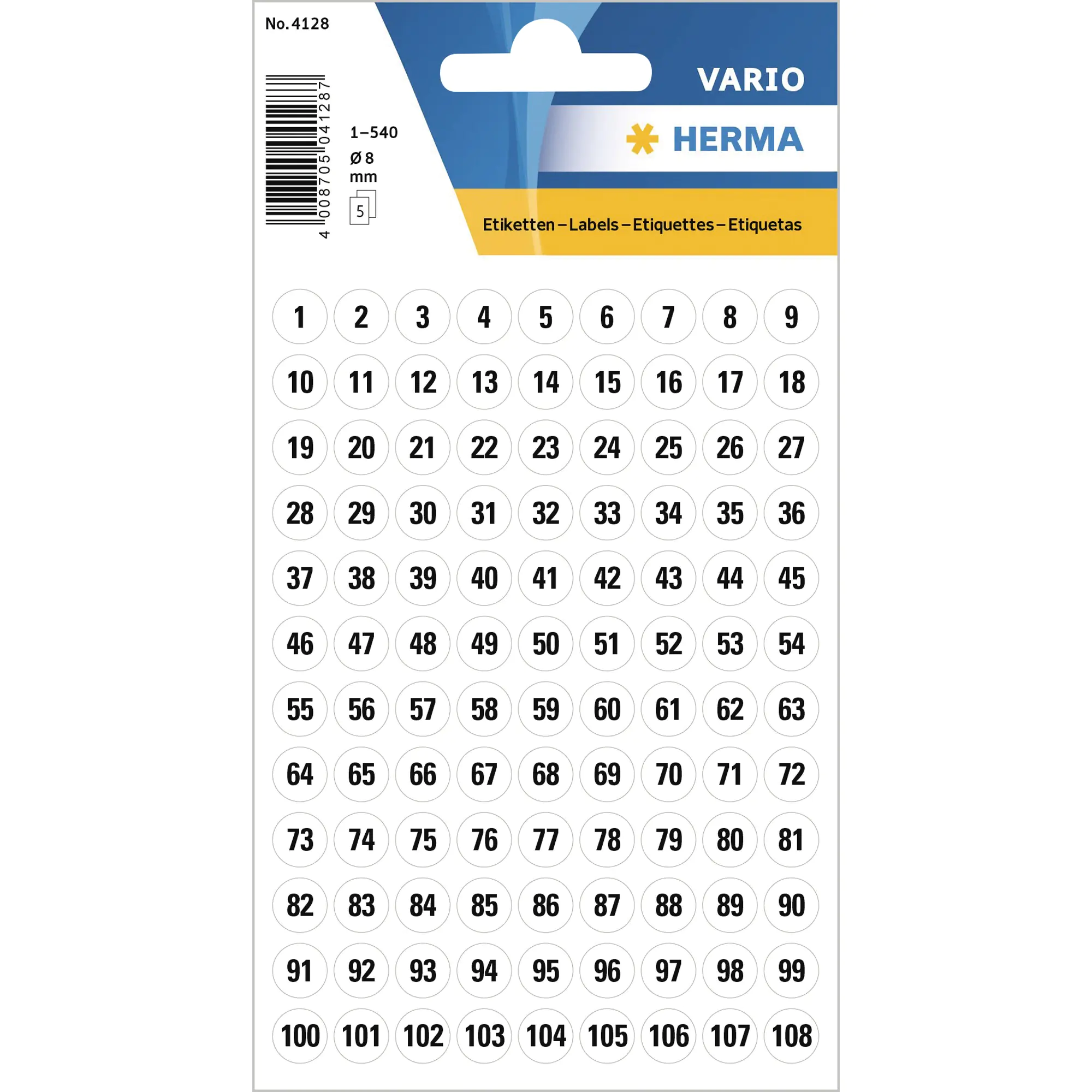 Herma Zahlen 8mm 1-540 Papier ws sw 540 St. aus der Kategorie Etiketten