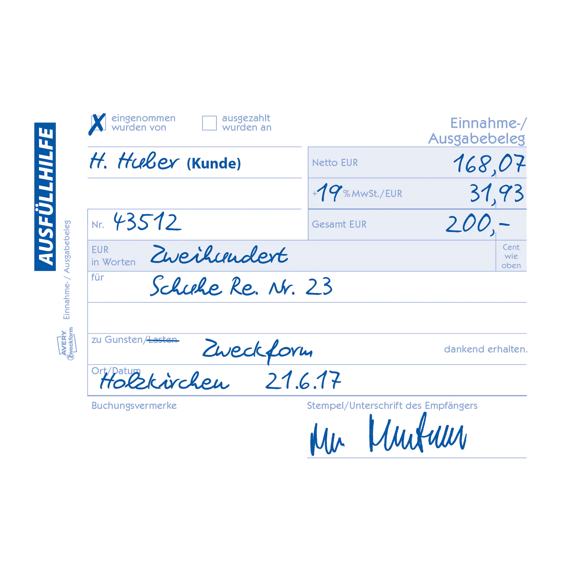 Avery Zweckf. Ausgabebeleg DIN A6 quer 50Blatt ws aus der Kategorie  Formulare & Verträge