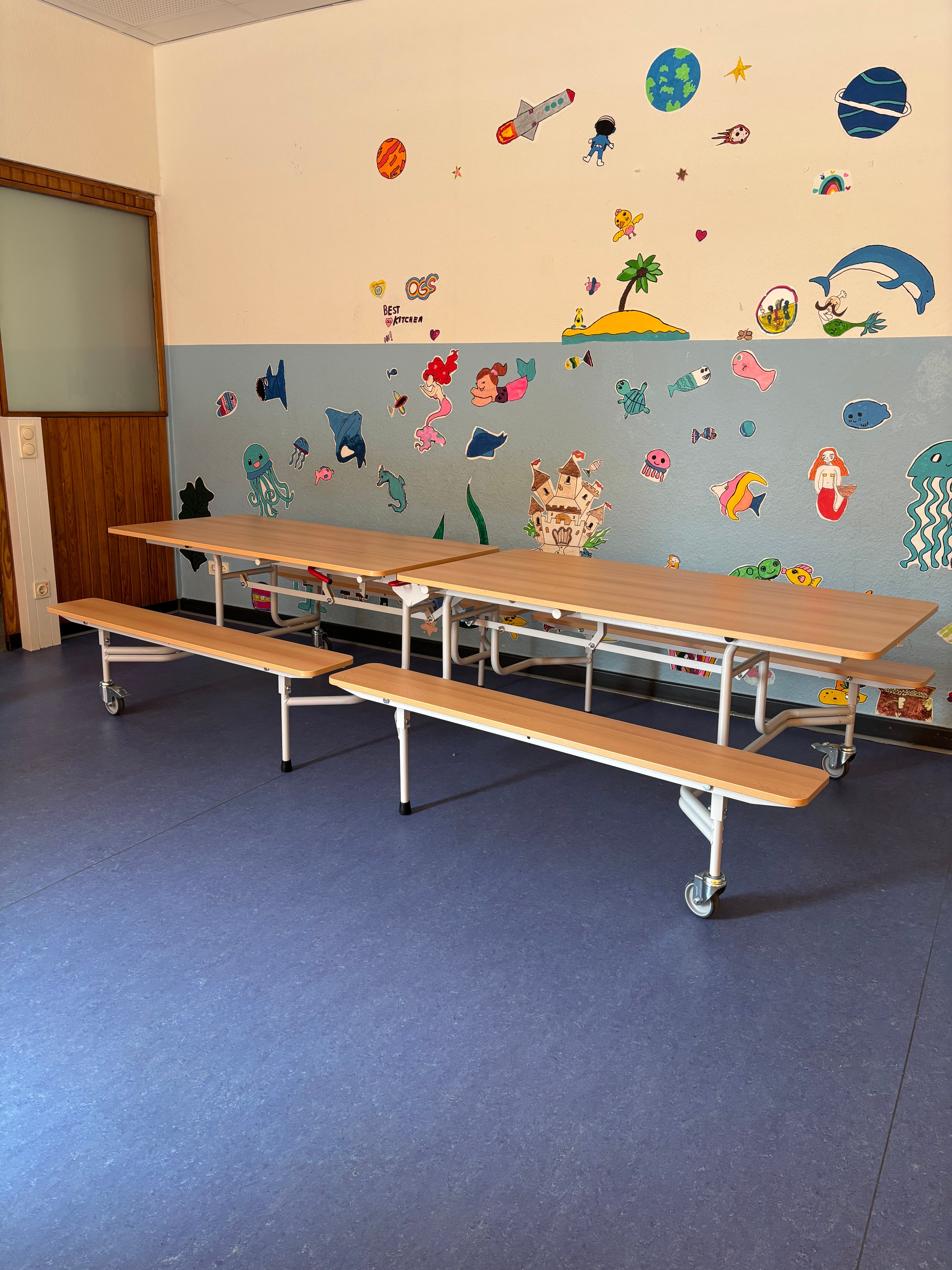 Tisch-Bankkombination, 12 Sitze, rechteckig, Tischhöhe: 69 cm, Sitzhöhe 41cm, integrierte Sitzbänke aus der Kategorie Sitz-Tisch-Kombinationen