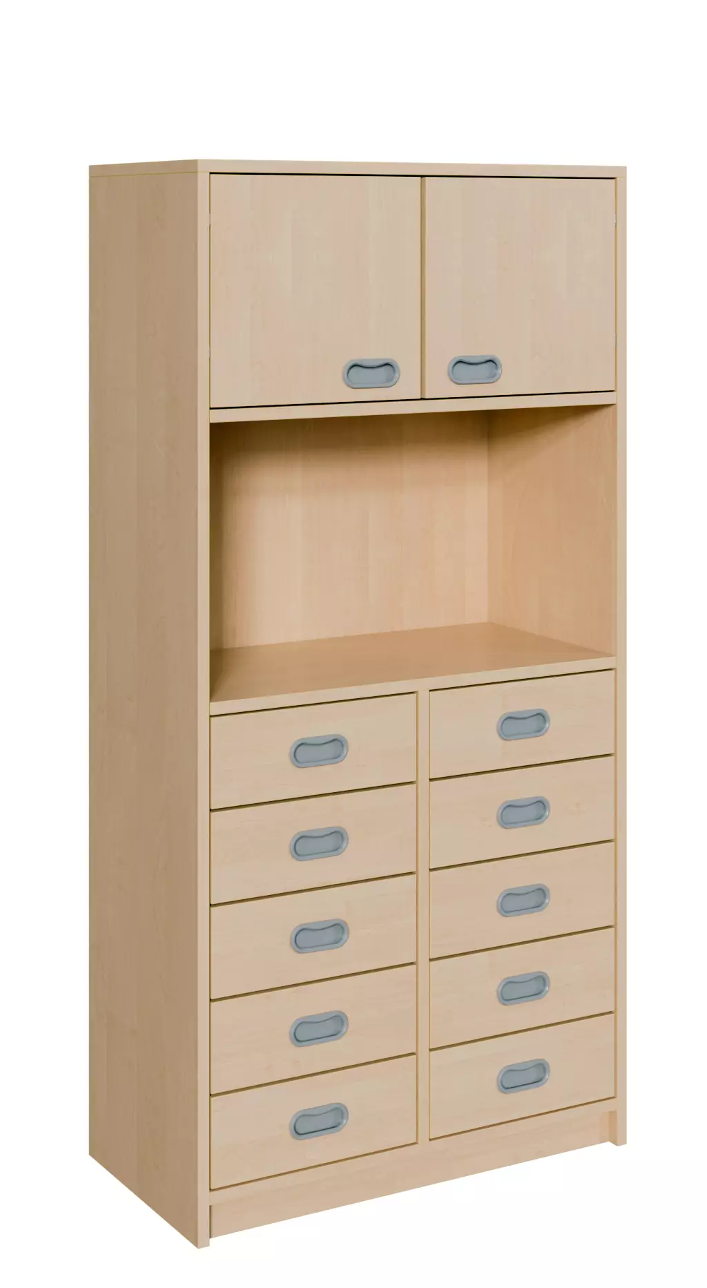 Schränke mit Mittelwand, 10 Dekorblendschüben, oben 2 Türen aus der Kategorie Schränke mit Schubkästen