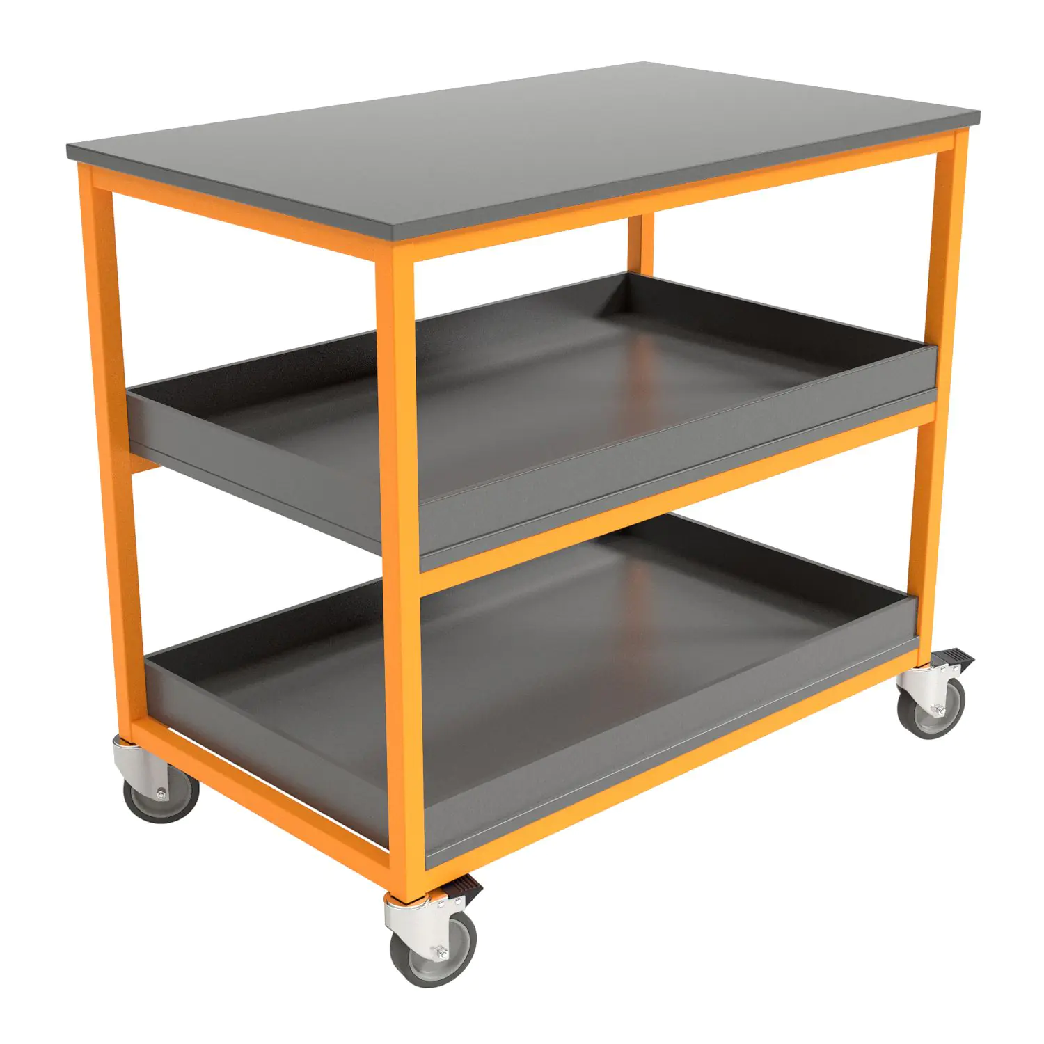 Mehrzweckwagen mit 3 Holz-Böden, 60x100 cm, (die beiden Unteren mit Aufkantung), aus der Kategorie Wagen mit Stahlrahmen