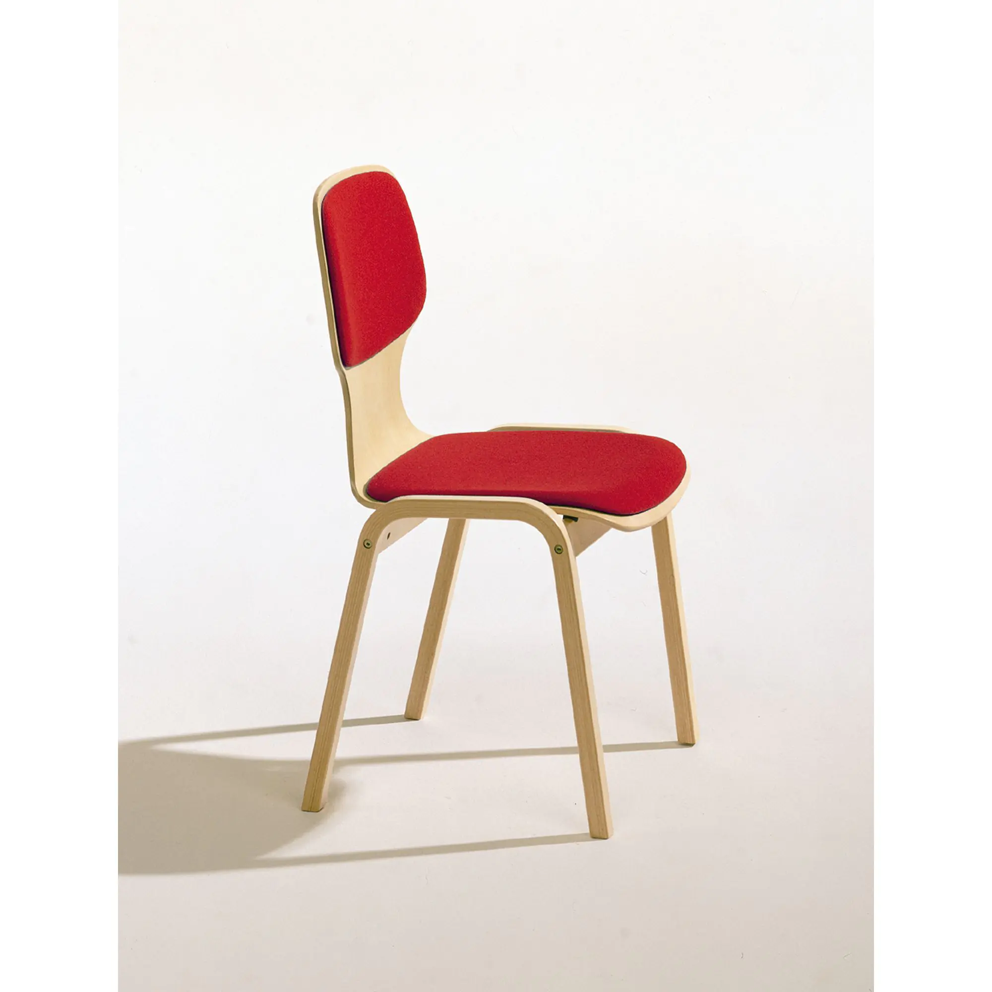 Holz-Polsterstuhl ohne Armlehne, mit Sitz- und Rückenpolster, aus der Kategorie Gestell Holz - Schale Holz