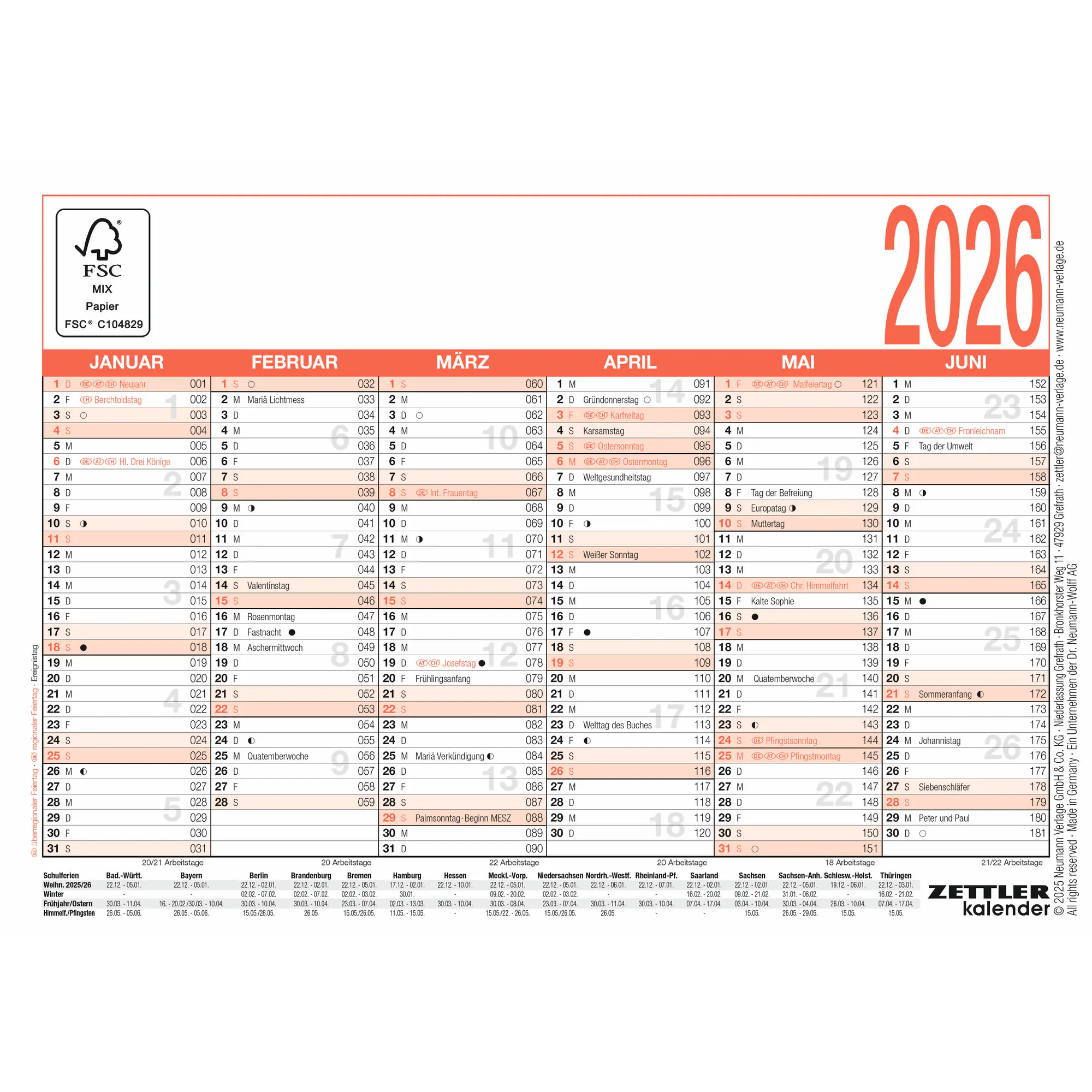 Zettler Arbeitstagekalender A6 aus der Kategorie Kalender & Zubehör