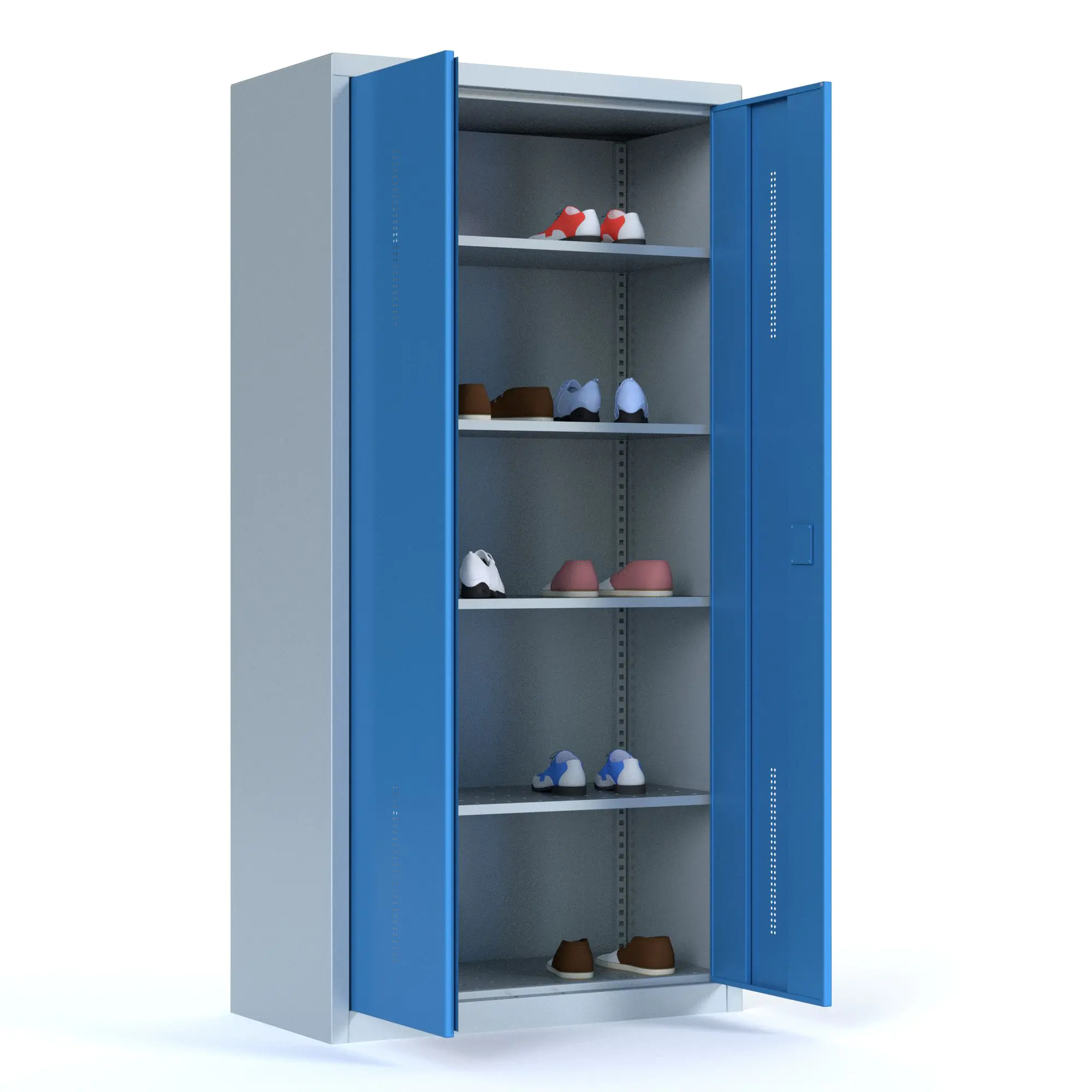 Schuhschrank aus Stahl, 195 cm hoch,  95x40 cm (BxT), Dreh-Türen, aus der Kategorie Garderoben für Schuhe