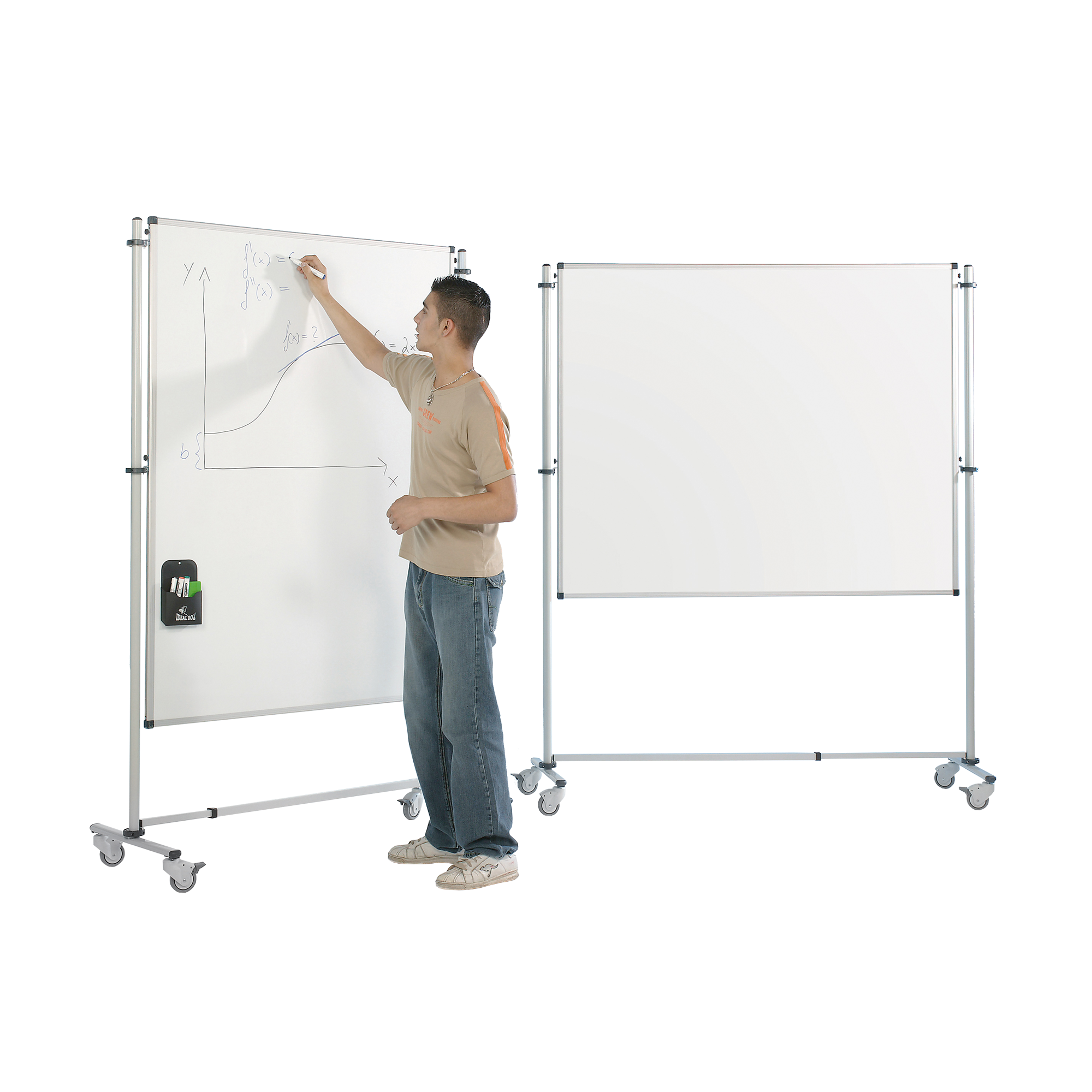 Tafel fahrbar, 170x120 cm, beidseitig Stahl weiß, aus der Kategorie fahrbare Tafeln