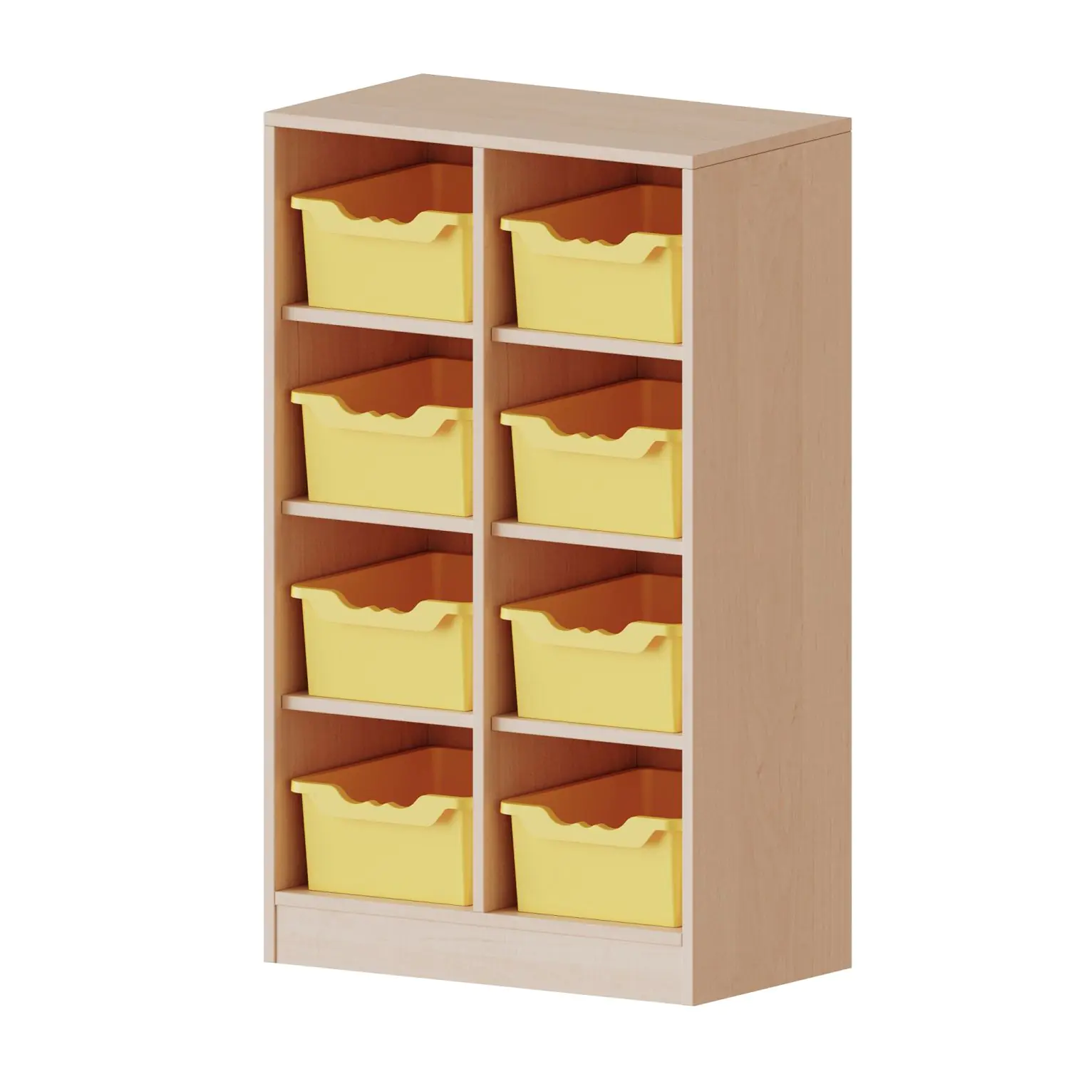 Taschenregal, 3 OH, 8 halbhohe Fächer, je mit einer hohen Box, B/H/T 70,3x118x40cm aus der Kategorie Schulranzenregale