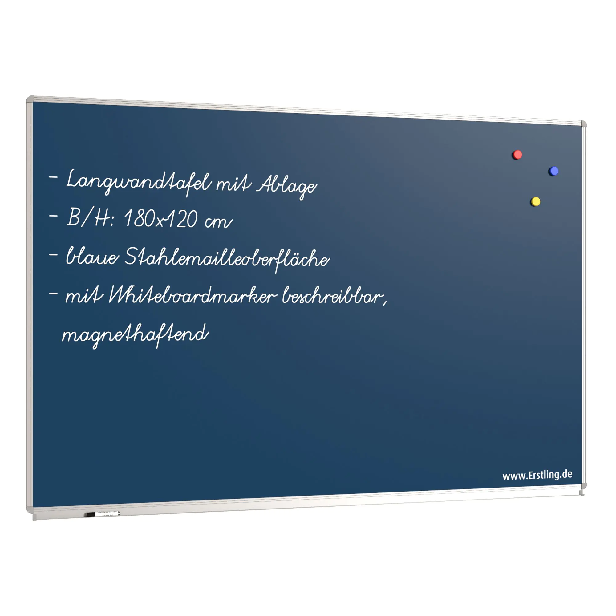 Wandtafel Stahlemaille blau, 180x120 cm, mit durchgehender Ablage, aus der Kategorie Wandtafeln Blau