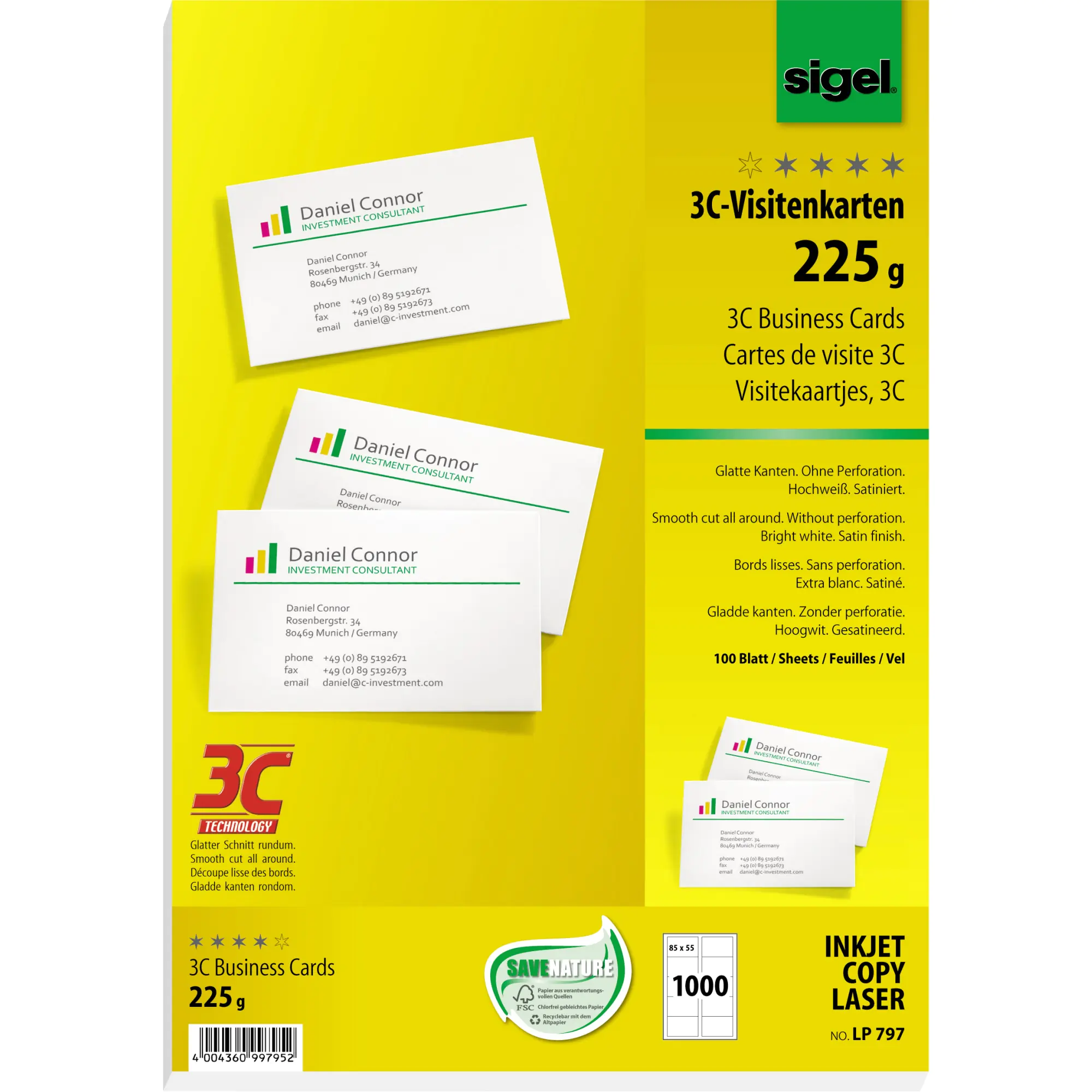 Sigel Visitenkarte 3C 85x55mm 1.000 St./Pack. aus der Kategorie Schreibtischzubehör