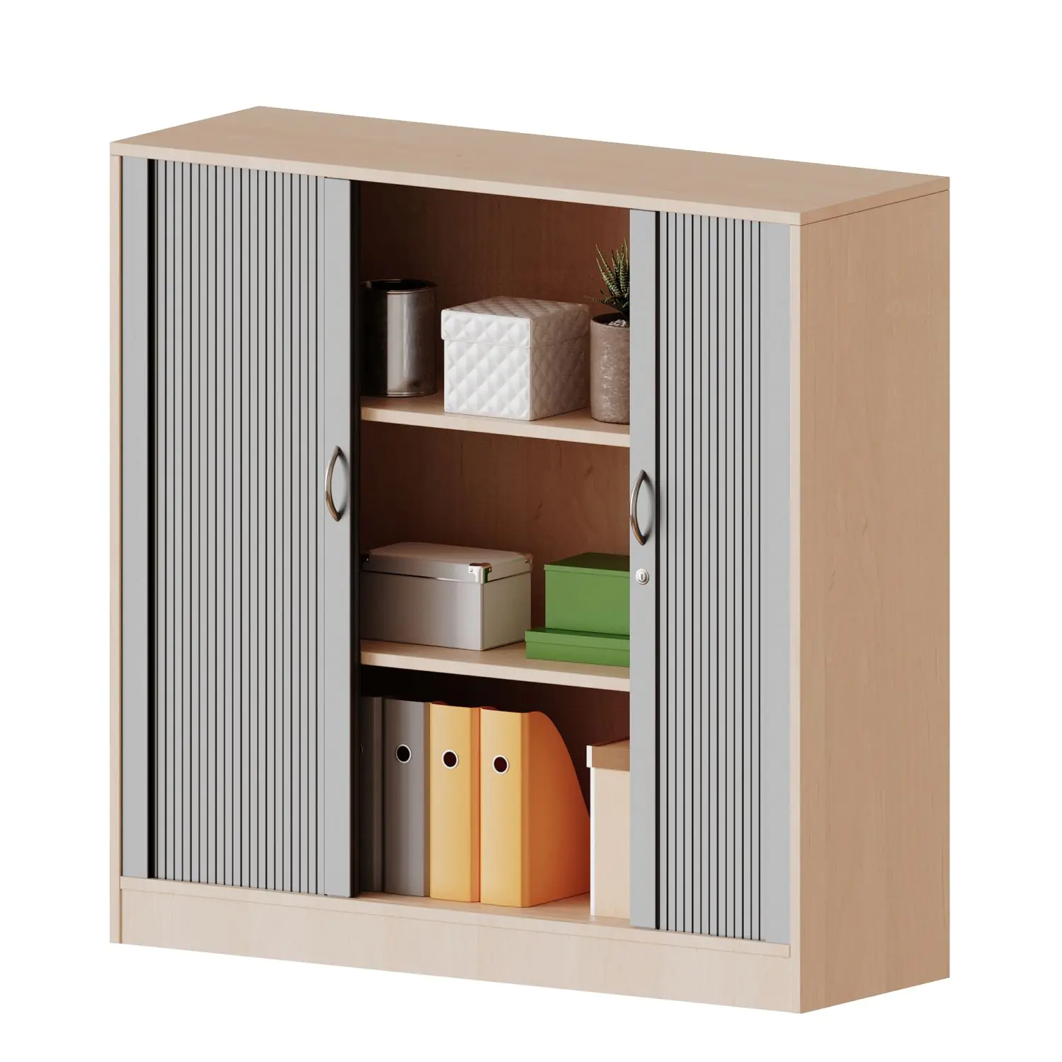 Schrank mit Rollo, 3 OH, Querrolladen, abschließbar, B/H/T 120x118x60cm aus der Kategorie Schränke allgemein