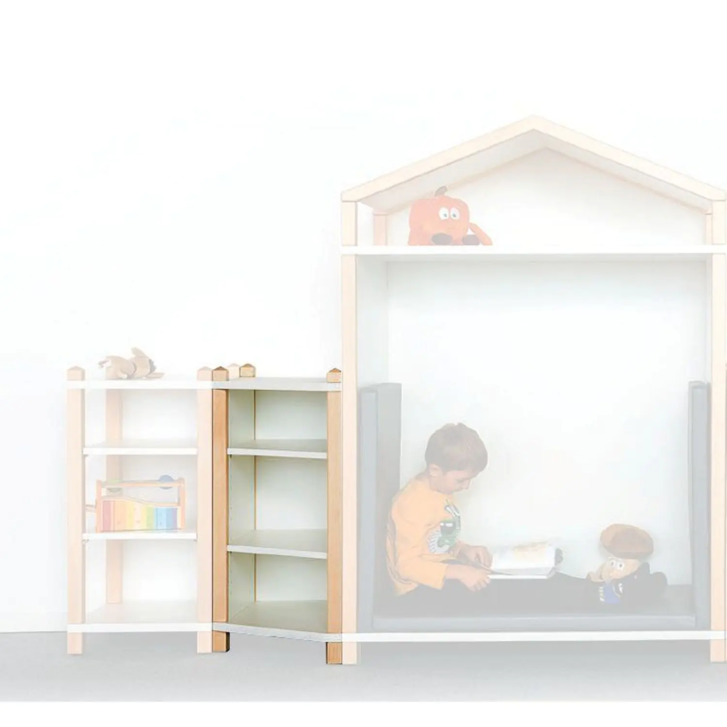 Ausgleichsregal in Stollenbauweise, einzeln, links angestellt aus der Kategorie offene Regale