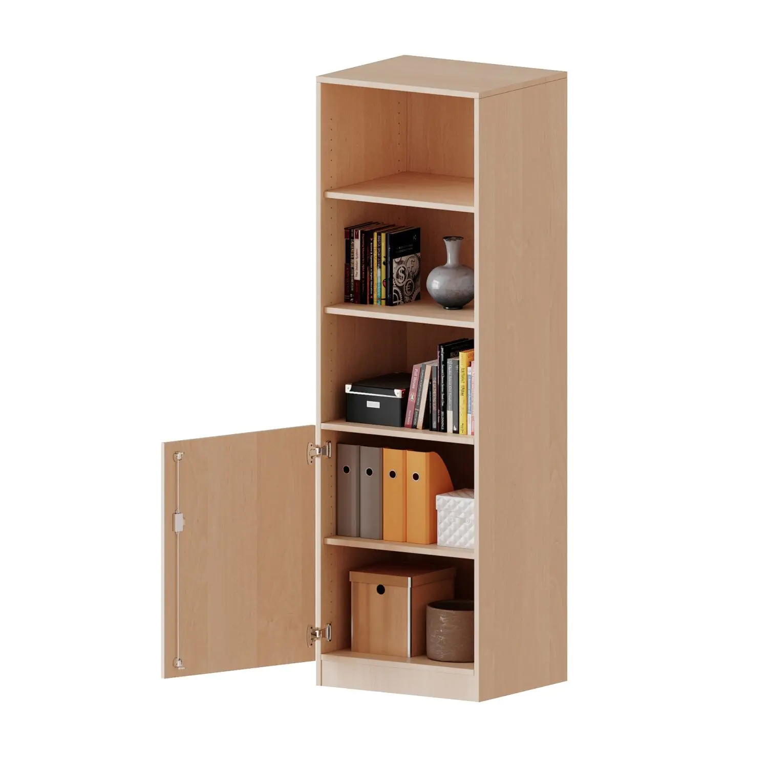 Schrank, 5 OH, Tür unten (2OH), oben 3 offene Fächer 1 Tür, abschließbar, links, B/H/T 60x190x40cm aus der Kategorie Schränke allgemein