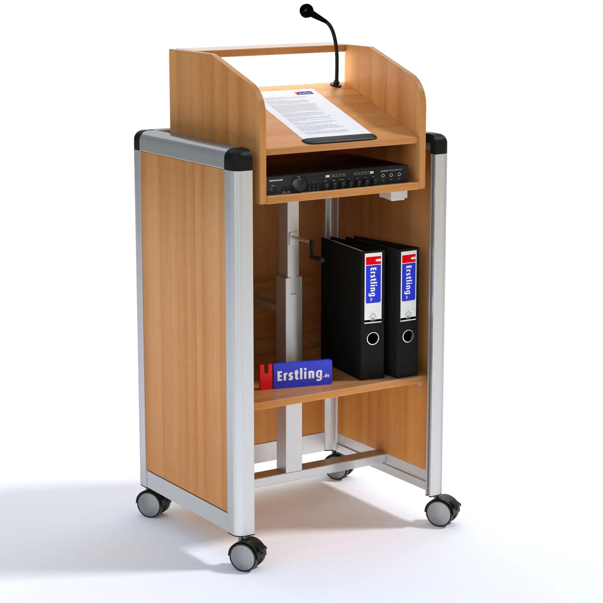 Rednerpult, höhenverstellbar 100-128 cm, 65x51 cm, fahrbar, mit Beleuchtung, aus der Kategorie Rednerpulte