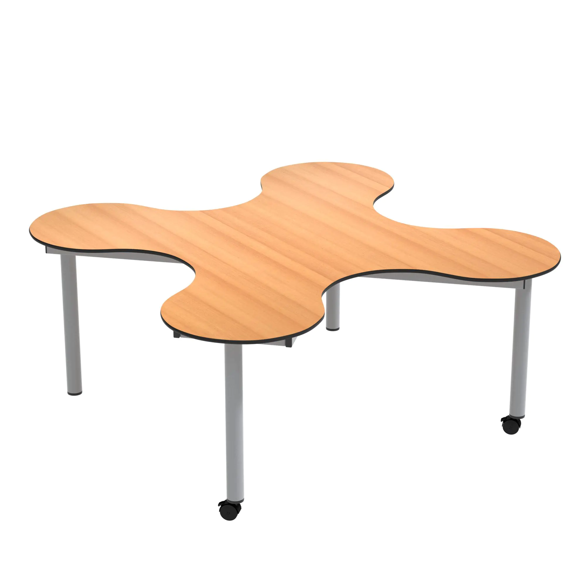 Kleeblatt 4er Tisch, 139x139 cm (B/T), Höhe wählbar,fahrbar, aus der Kategorie Kleeblatttische