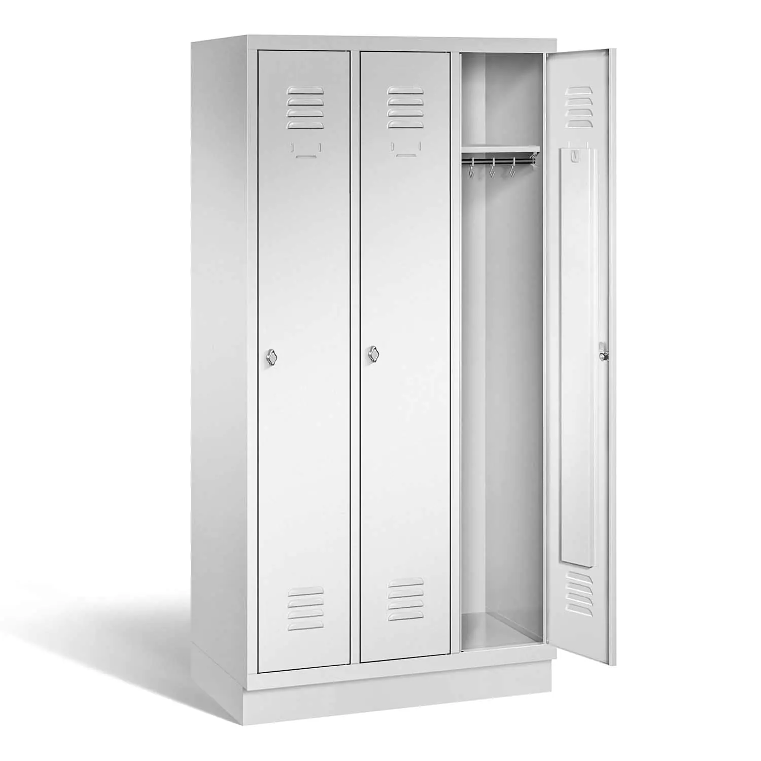 Garderoben-Schließfachschrank mit Stahlblechsockel, B/H/T 92,5x180x50 cm,  3 Fächer