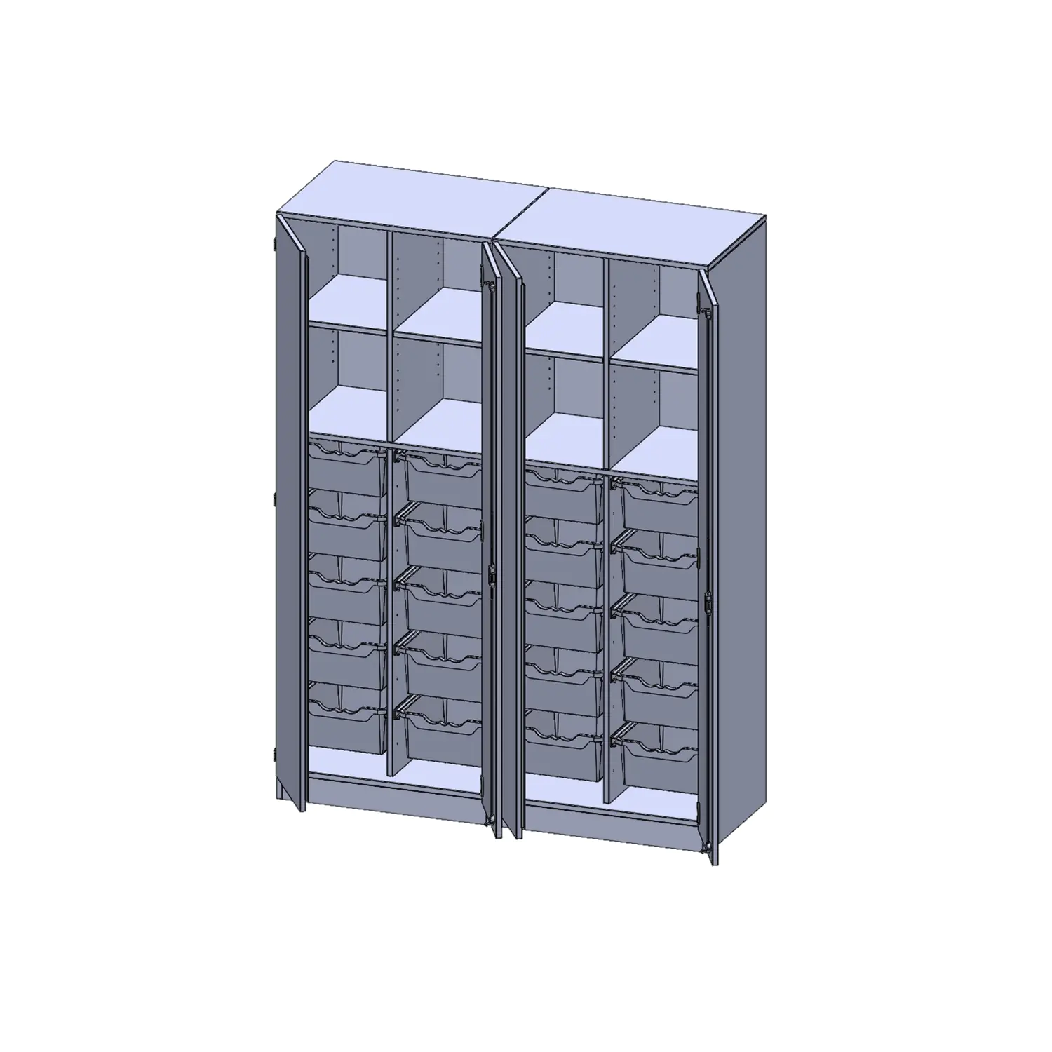 ErgoTray Schrank, zweiteilig, 4reihig, viertürig, zweiteilig, 20 hohe Boxen, B/H/T 140,6x190x50cm aus der Kategorie Klassen- und Schulschränke