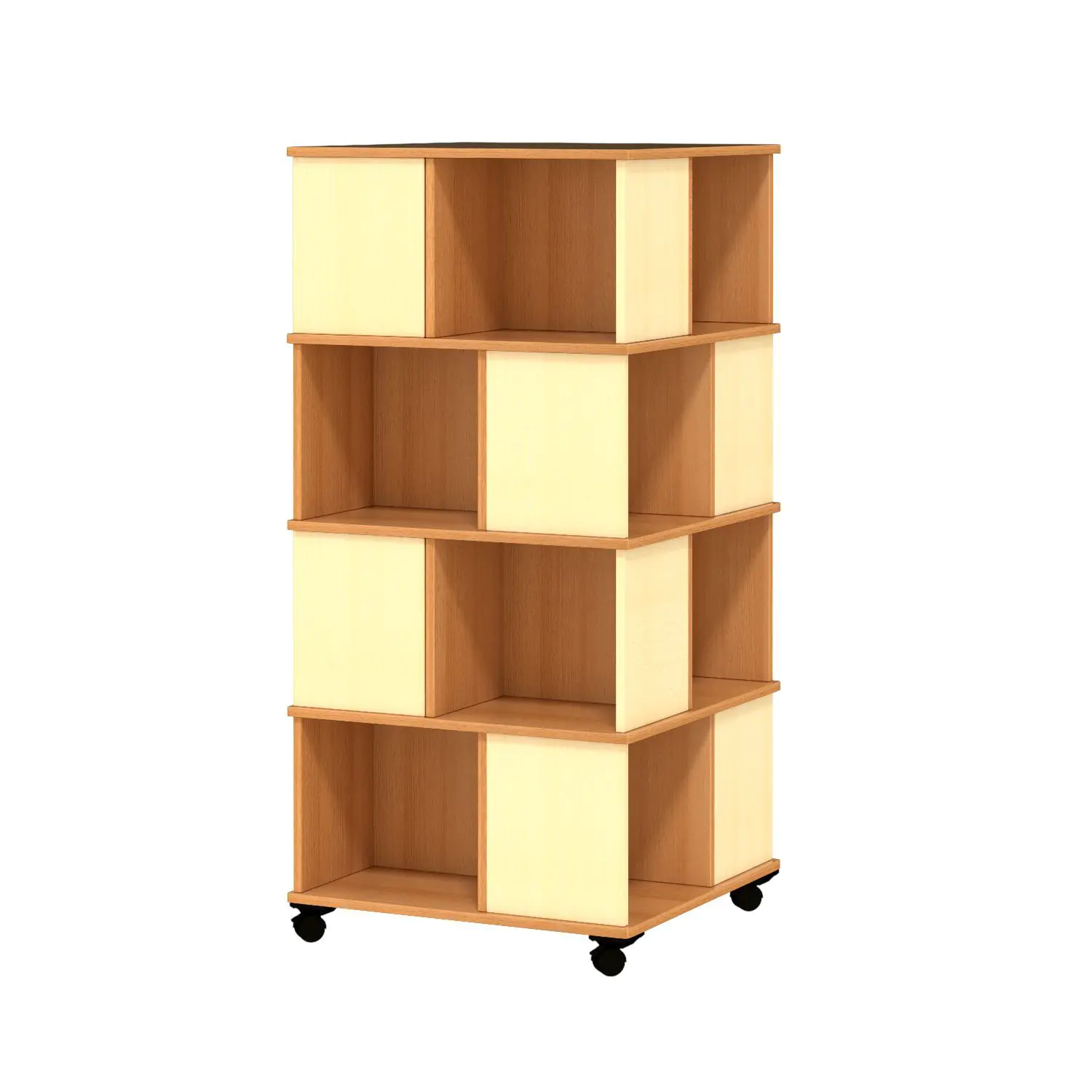 Bücherturm, 159 cm hoch,  75x75 cm (B/T), 4 Ebenen, 16 Fächer, 2 farbig aus der Kategorie Bibliotheksinseln