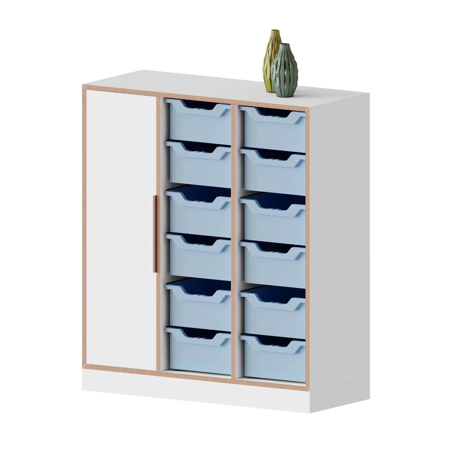 qickly® Schrank, 3 OH, 1 Tür, 12 große Ergo Tray Boxen, B/H/T: 104,2x110,5x42,6 cm aus der Kategorie Schränke Schnelllieferprogramm