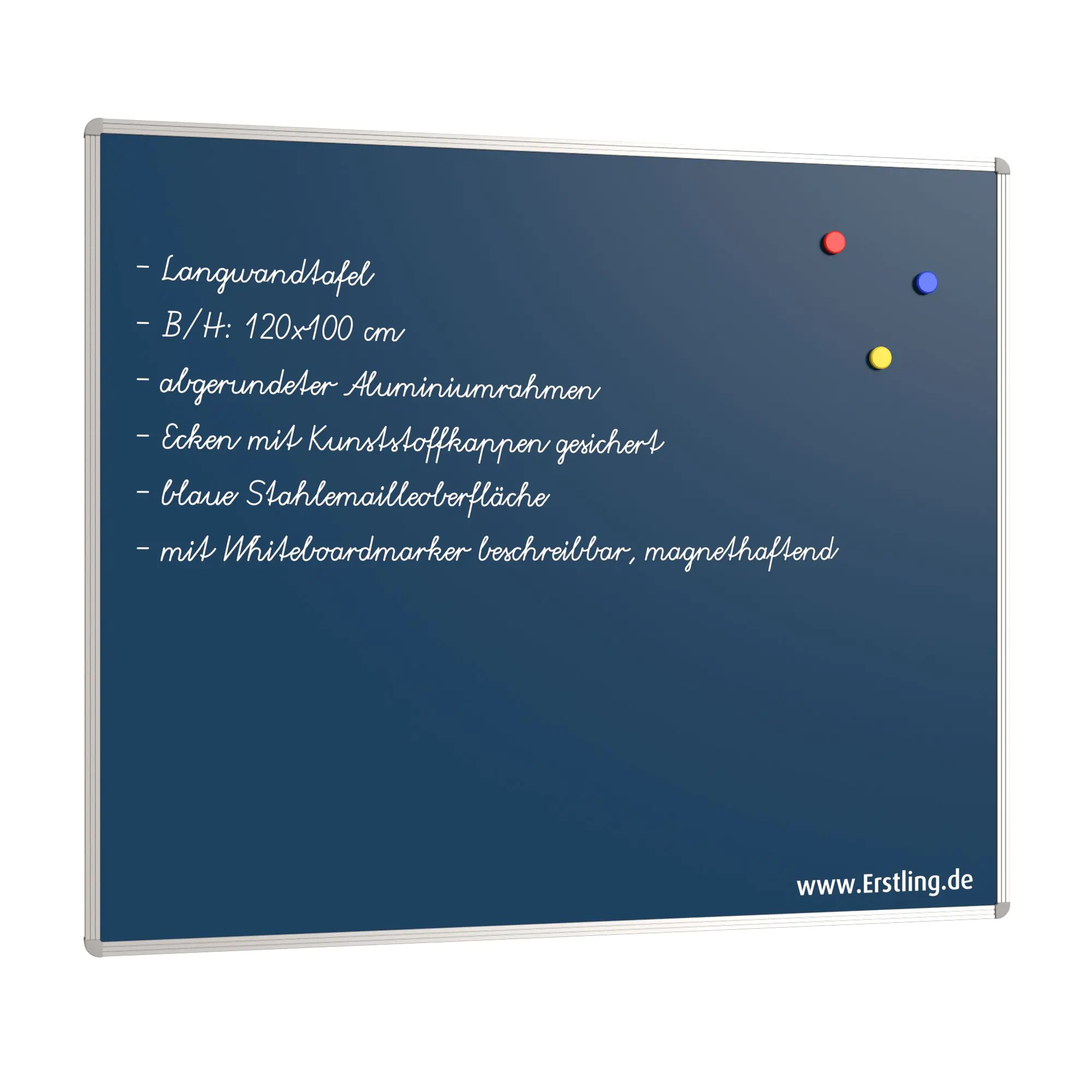 Wandtafel Stahlemaille blau, 120x100 cm, ohne Kreideablage, aus der Kategorie Wandtafeln Blau