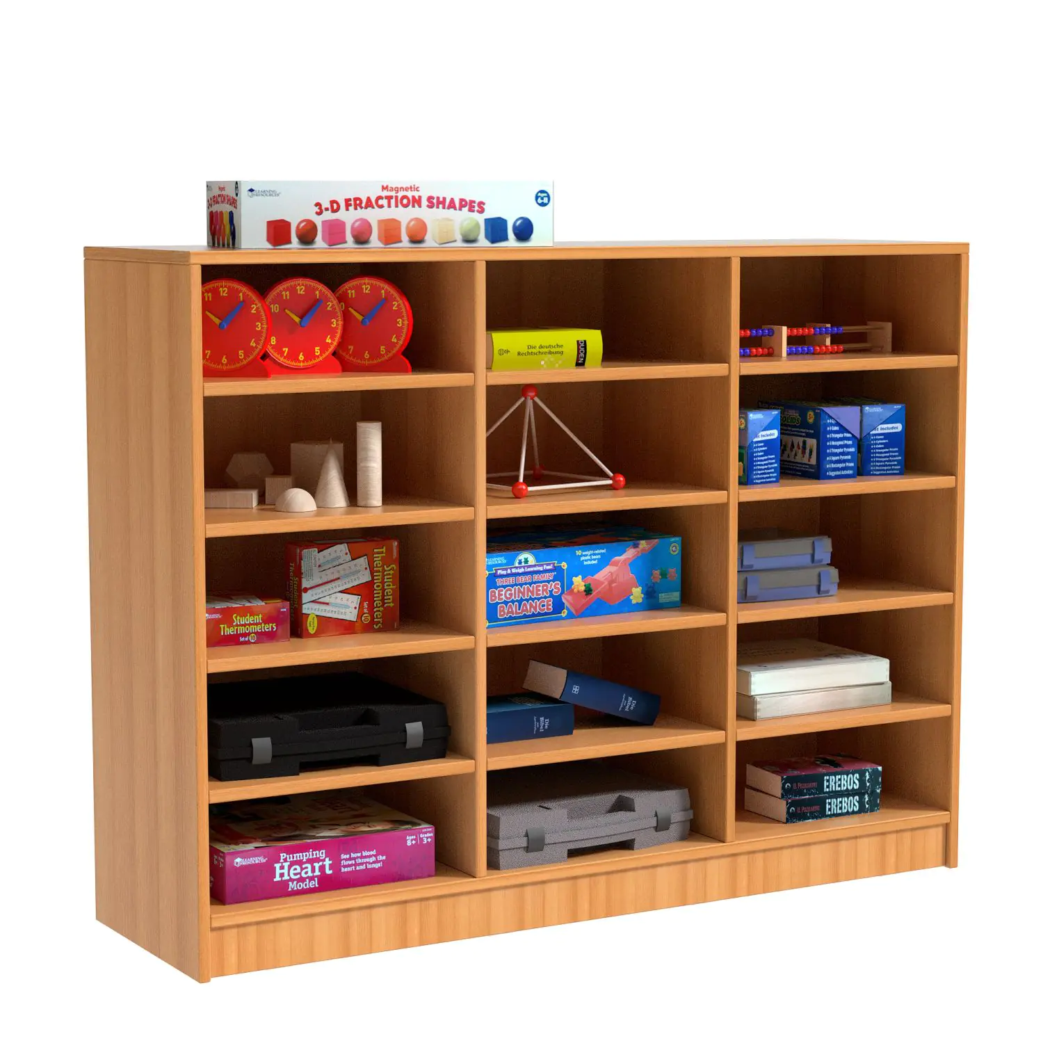 Klassenraumregal,  98 cm hoch, 140x40 cm (B/T), 15 Fächer, 3-spaltig aus der Kategorie Klassenraumregale HOLZ