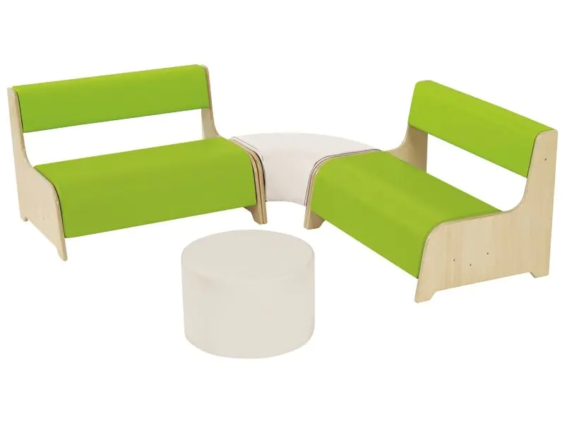 Set Ecke, Serie Natur, Bänke mit Rückenlehne, einer Eckbank und einem Hocker aus der Kategorie Bänke