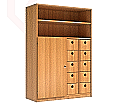 Schrank mit 10 Massivholzkästen, 144 cm hoch, 100x40 cm (B/T), Regalaufsatz, Tür aus der Kategorie -Schränke mit Massivholzkästen