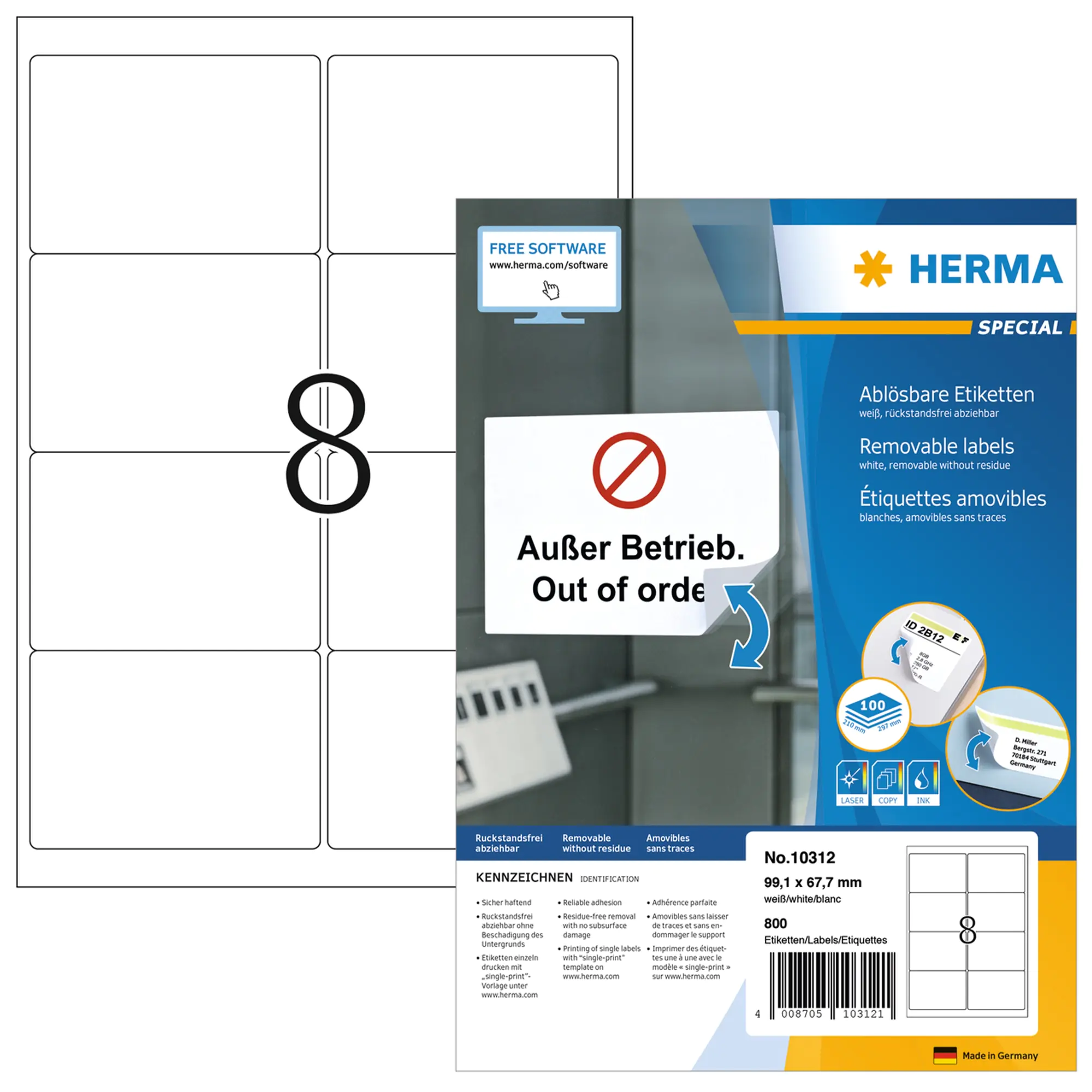 Herma Etikett 99,1 x 67,7 mm ablösbar mt ws 800St aus der Kategorie Etiketten