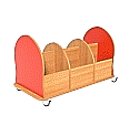 Bücherwagen,  66 cm hoch, 105x55 cm (B/T), Korpus Buche, Seiten rot,