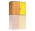 Wellentüren-Aufsatzschrank, 91 cm hoch, 105x50 cm (B/T), Tür rechts gelb, aus der Kategorie Schrank-Oberteile Dreh-Tür