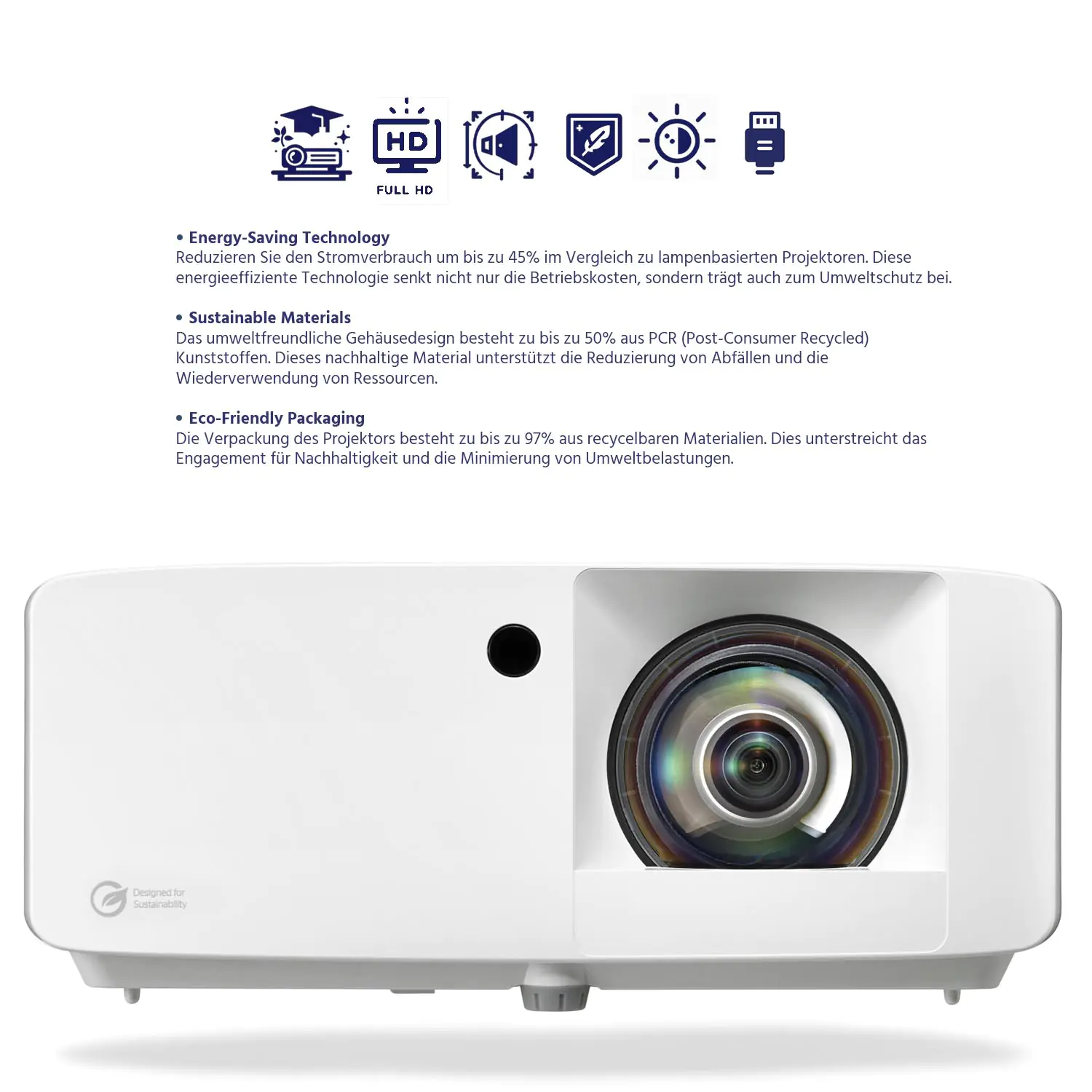 1080p-Kurzdistanz-Schulbeamer 4.200 Lumen, 300.000:1 Kontrast, 30.000 Stunden Lebensdauer aus der Kategorie Schulbeamer