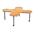Kleeblatt 4er Tisch, 139x139 cm (B/T), Höhe wählbar,fahrbar, aus der Kategorie Kleeblatttische