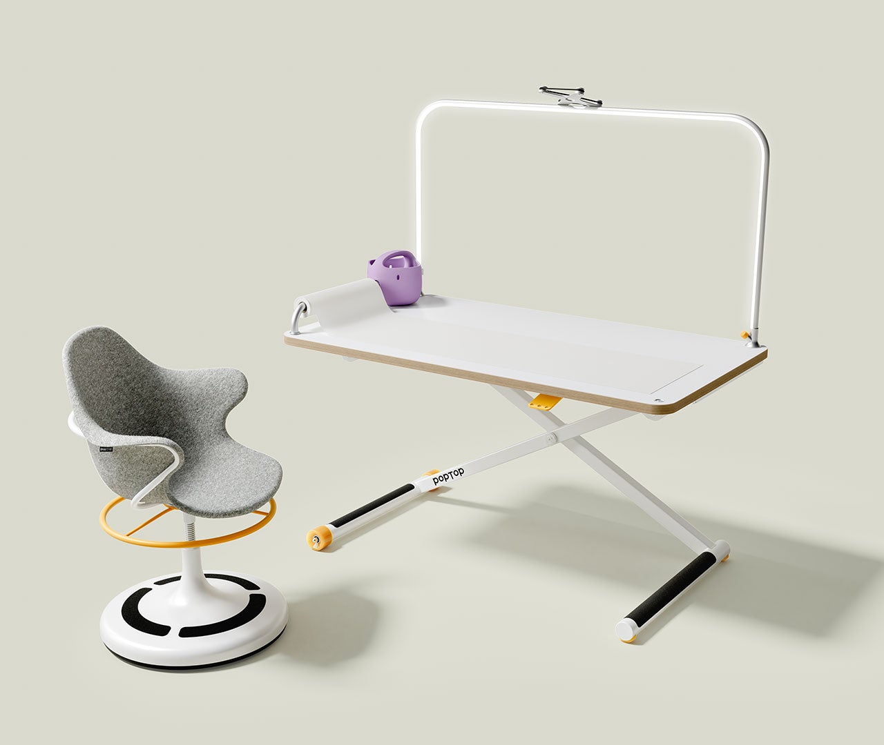 poptop Drehstuhl höhenverstellbar von 310-445mm, Sitzschale Filz grau aus recycelten PET Flaschen  aus der Kategorie Stühle