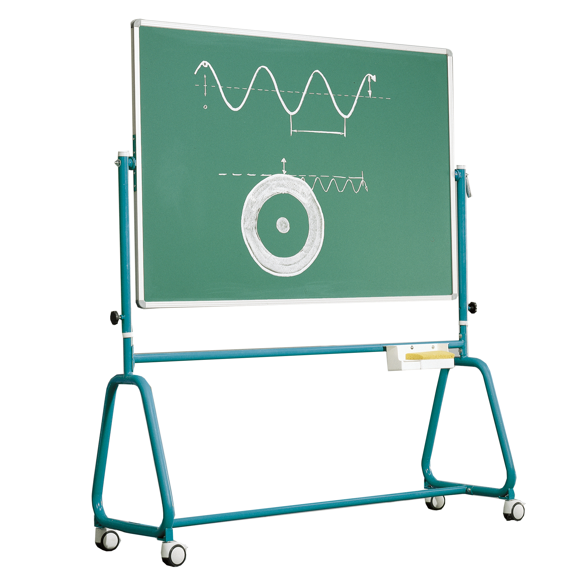 Drehtafel fahrbar, 190x100 cm, Rundrohrgestell, beidseitig Stahlemaille blau, aus der Kategorie fahrbare Tafeln