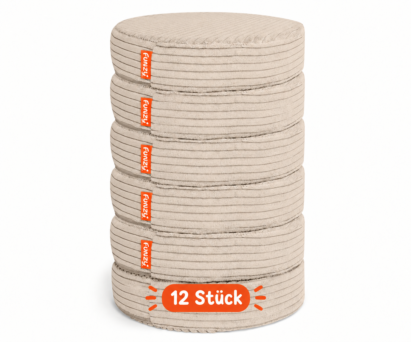Funzy Buttons Ø 32cm, Höhe 7cm, Set aus 12 runden Spiel- und Sitzkissen mit Cordbezug aus der Kategorie Polstermöbel