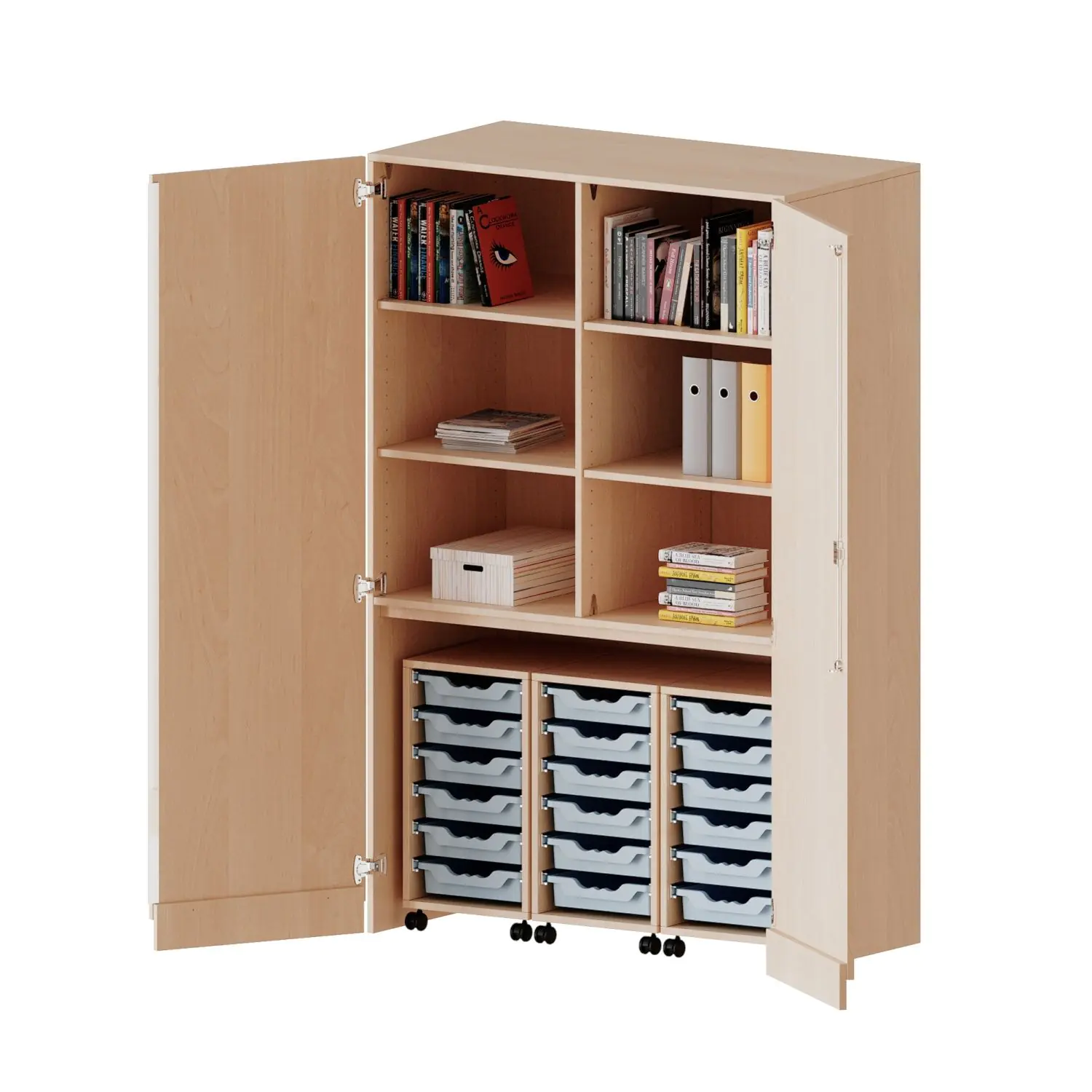 Garagenschrank OH,ne Sockel, 5 OH, 3 Container mit je 6 flachen Boxen, B/H/T 120x190x60cm aus der Kategorie Fachbereichsschränke
