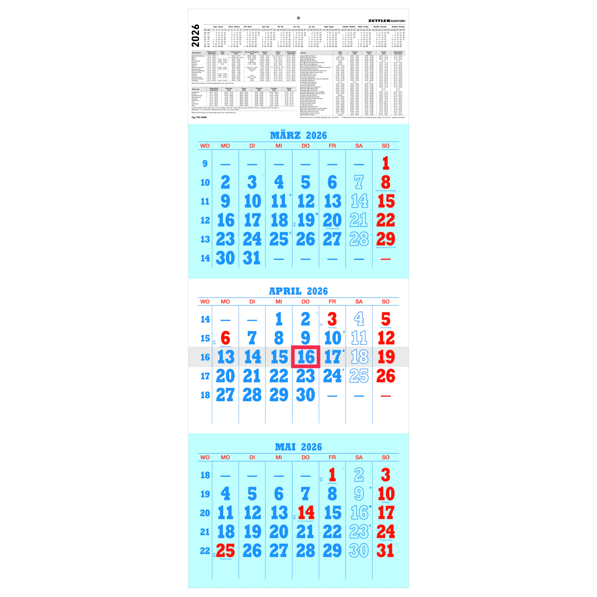 Zettler Wandkalender 3M/1S aus der Kategorie Kalender & Zubehör