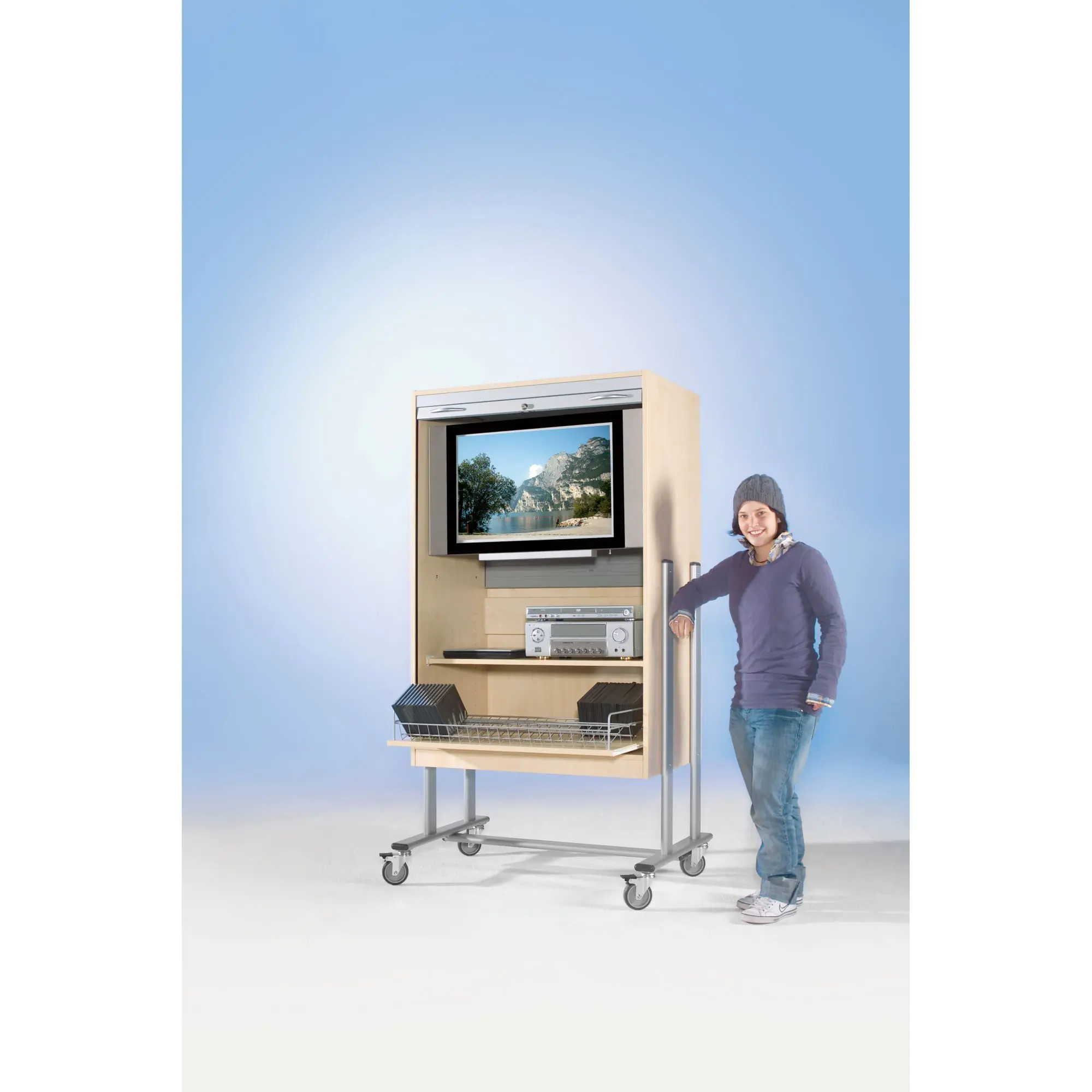 Flat-Screen-Schrank fahrbar, bis 40 Zoll Diagonale, Höhe 189 cm, 108x60 cm (B/T) aus der Kategorie TV Schränke