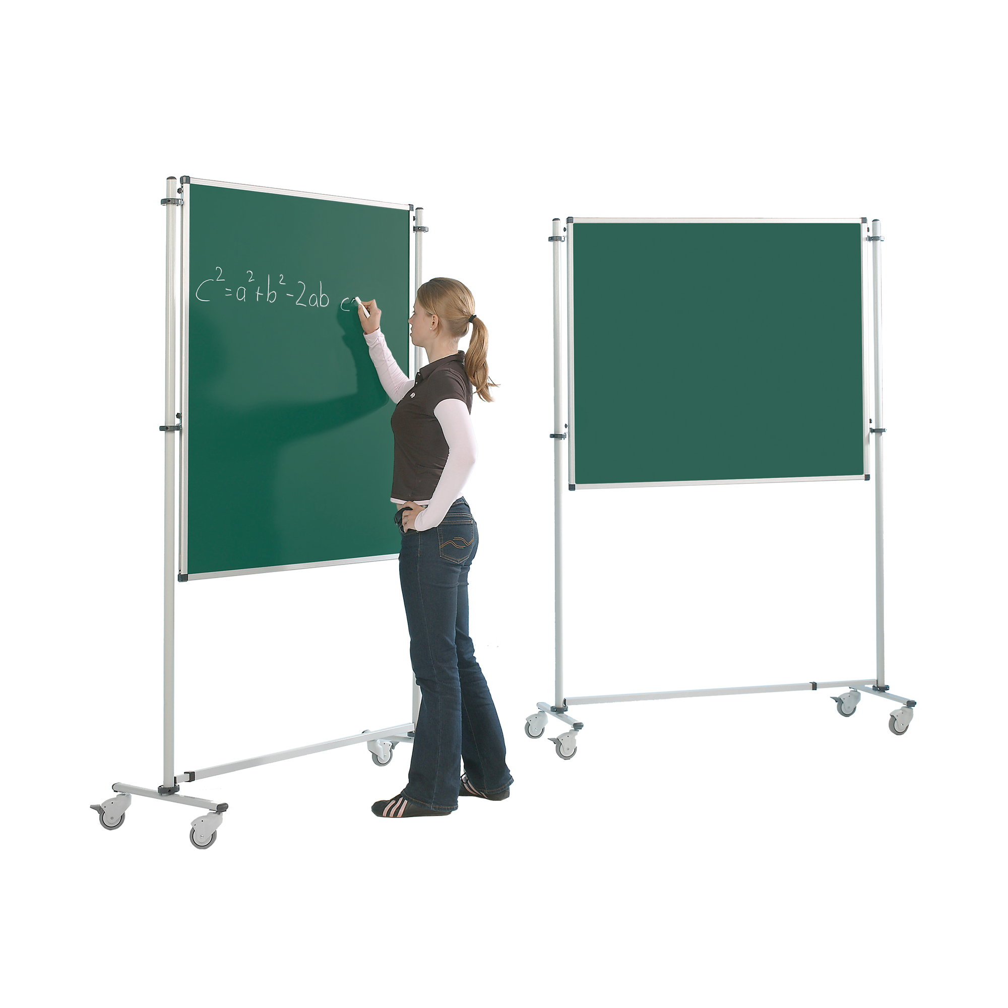 Tafel fahrbar, 150x120 cm, beidseitig Stahl grün, aus der Kategorie fahrbare Tafeln