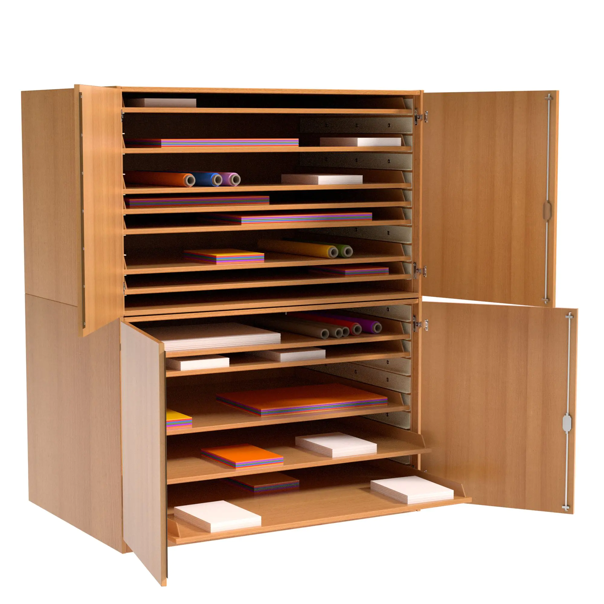 Papierschrank, 166 cm hoch, 111x81 cm (B/T), 12 Schubladen, 4 Türen, aus der Kategorie Bilderaufbewahrung