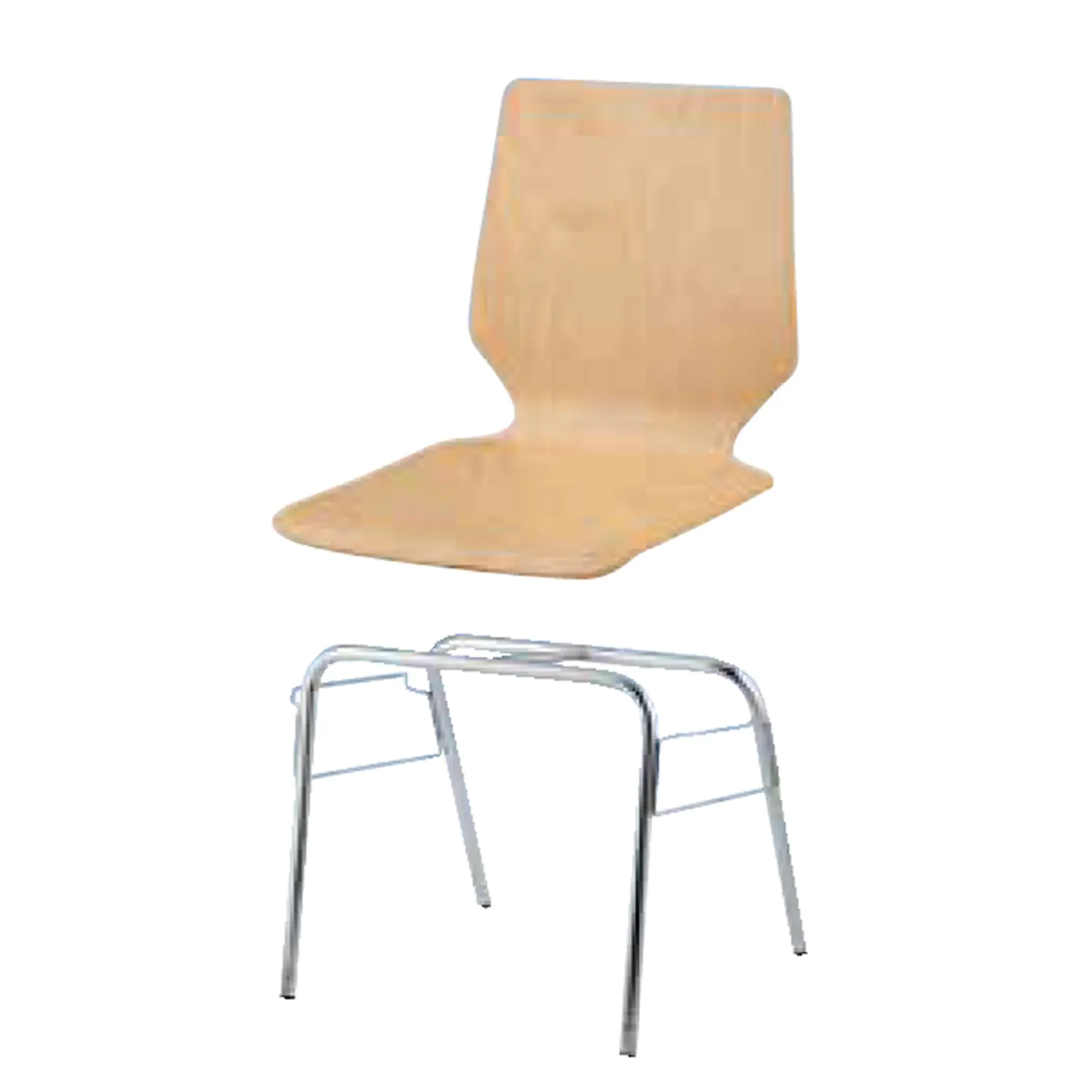 Holz-Schalenstuhl, Gestell 4-Fuß, Chrom, aus der Kategorie Gestell Metall/Chrom - Schale Holz