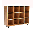 Klassenraumregal,  98 cm hoch, 130x40 cm (B/T), 12 Fächer, 4-spaltig