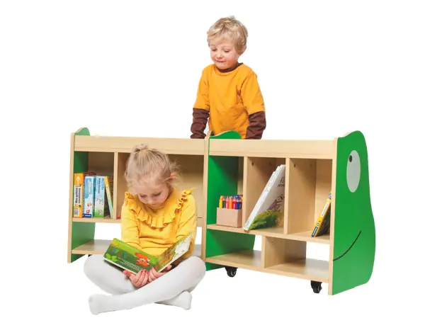 Wisdom Frosch | Bücherkiste mobil klappbar | 60 x 74 x 60 cm | Holz aus der Kategorie Rollwagen & Transportwagen