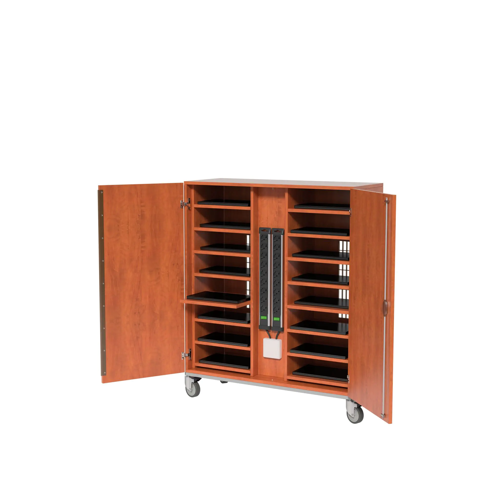 Notebook-Ladestation, 125 cm hoch, 110x42 cm (B/T), fahrbar, aus der Kategorie Notebookschränke