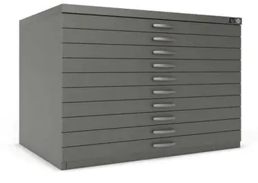 C+P Stahl-Schubladenschrank, Zeichenschrank, 10 Schubladen, verschließbar aus der Kategorie Bilderaufbewahrung