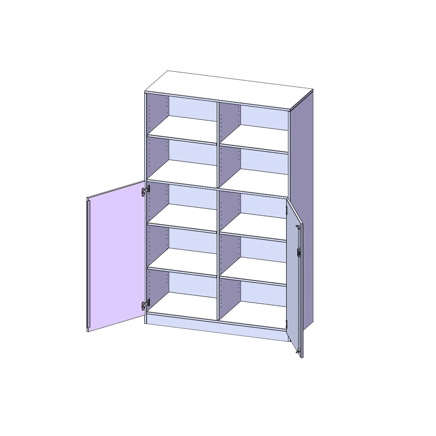 Schrank, 5 OH, Türen unten (3OH), oben 2 offene Fächer 2 Türen, abschließbar, B/H/T 120x190x50cm aus der Kategorie Klassen & Schulschränke