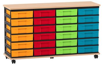 Container Schrank fahrbar mit 24 kleinen, bunten Boxen B/H/T 120,5x72,8x38,5 cm, Holz: Buche hell aus der Kategorie Schränke
