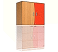 Wellentüren-Aufsatzschrank, 91 cm hoch, 105x50 cm (B/T), Tür rechts rot,