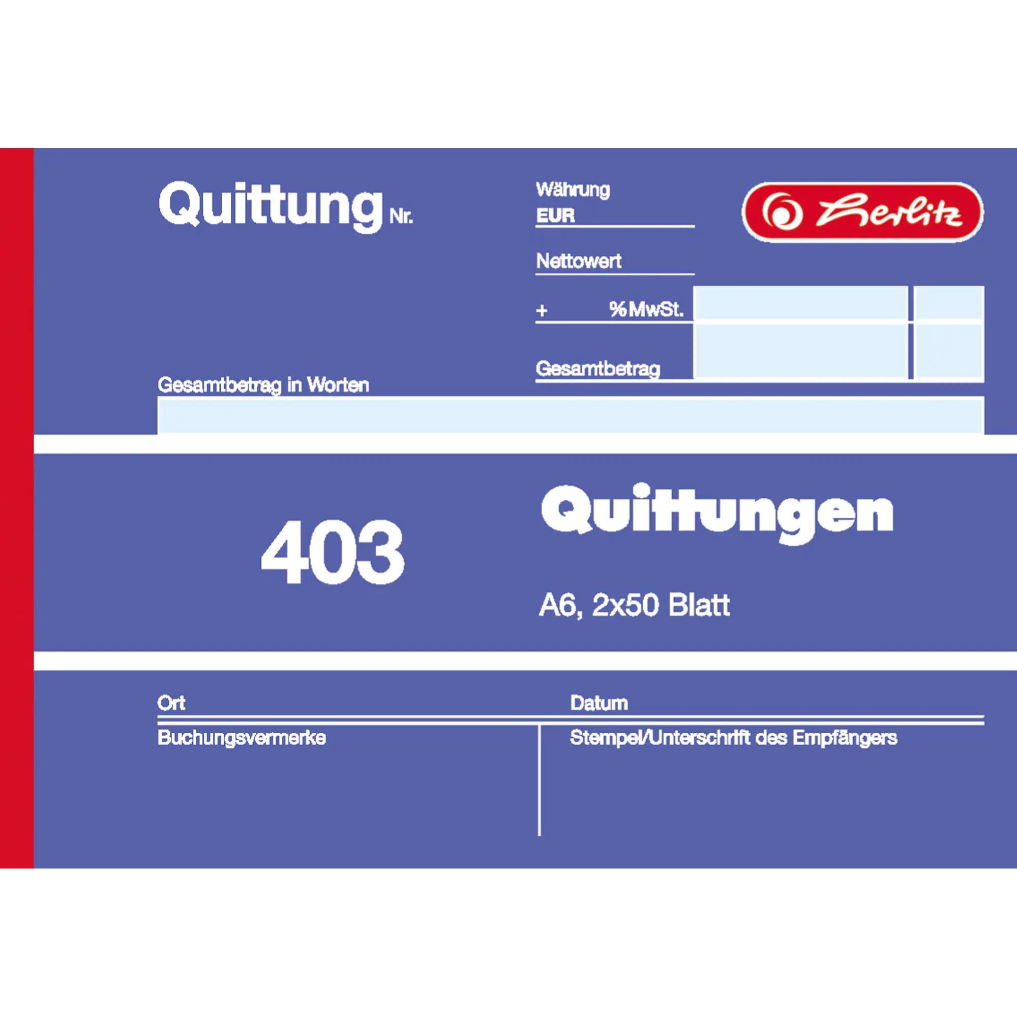 Herlitz Quittungsblock 403 A6 quer Blaupapier 2x50Blatt aus der Kategorie Formulare