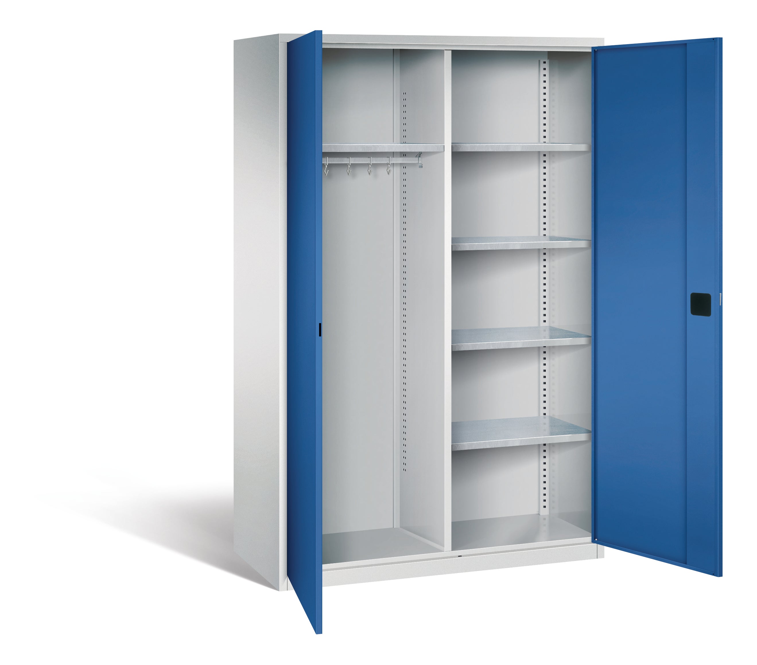 Garderobenschrank aus Stahl, 195 cm hoch, 120x40 cm (B/T), 4 Böden, Garderobe links, aus der Kategorie Garderoben Schränke STAHL